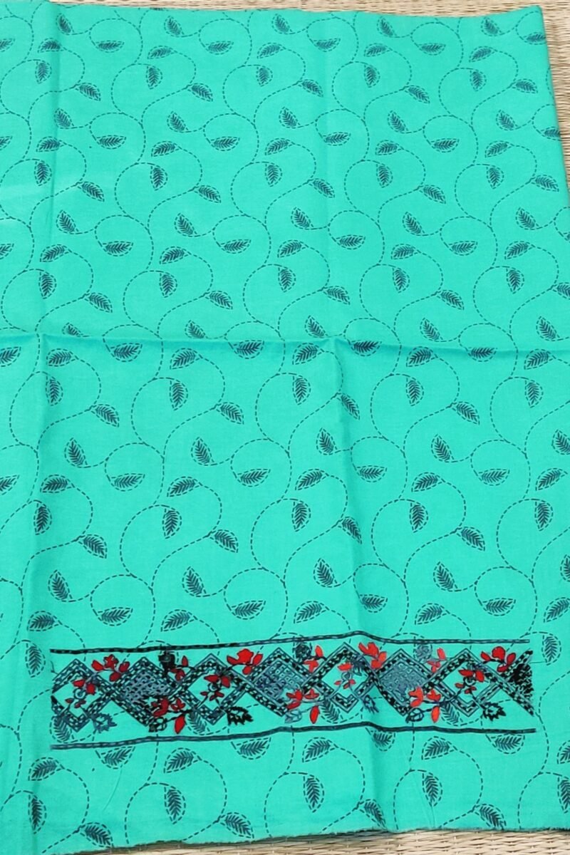 Suit stories - Grey & Emerald Green Folk-Embroidered Cotton Suit Set - Image 7
