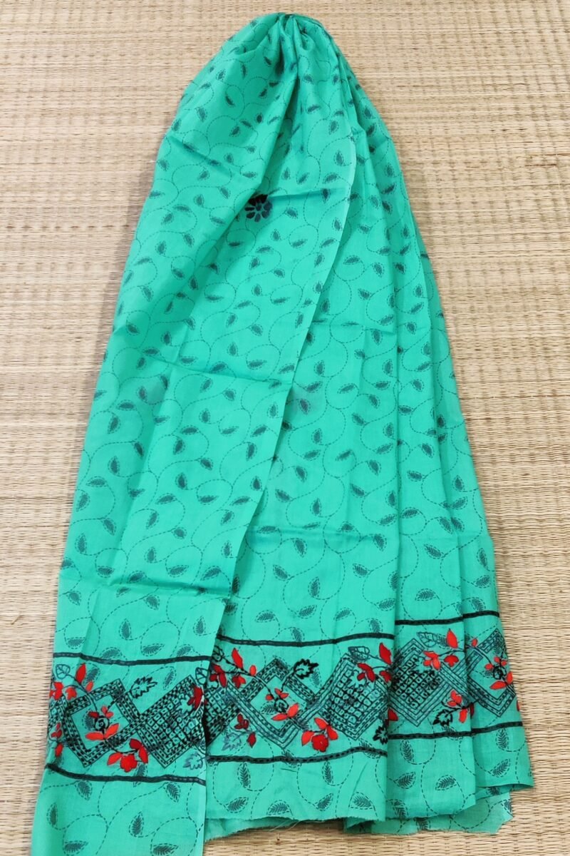 Suit stories - Grey & Emerald Green Folk-Embroidered Cotton Suit Set - Image 8