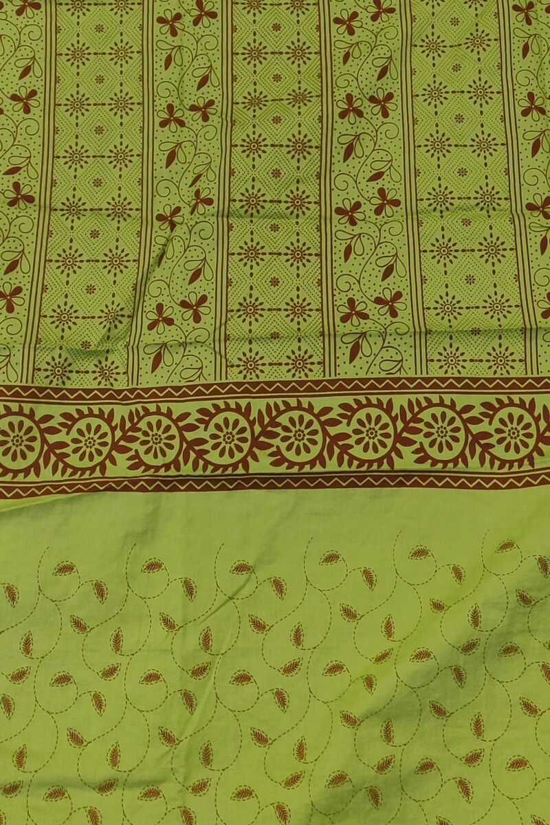 Suit stories - Leaf Green & Maroon Botanical Embroidered Cotton Suit Set - Image 4