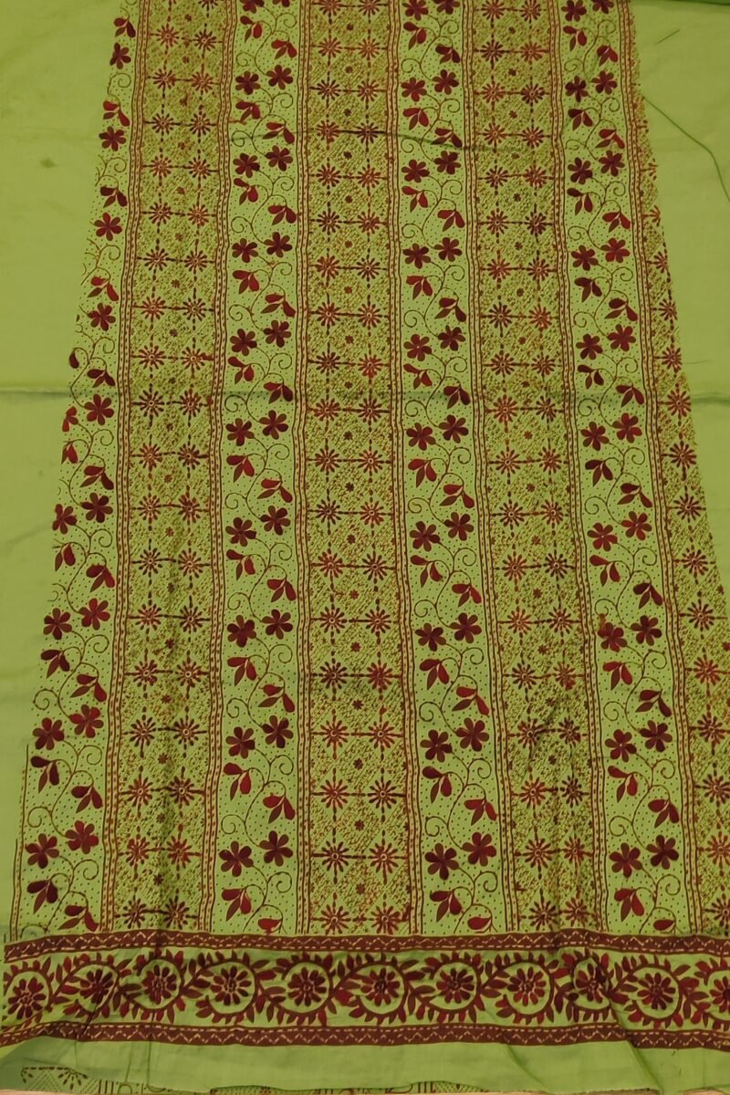 Suit stories - Leaf Green & Maroon Botanical Embroidered Cotton Suit Set - Image 5