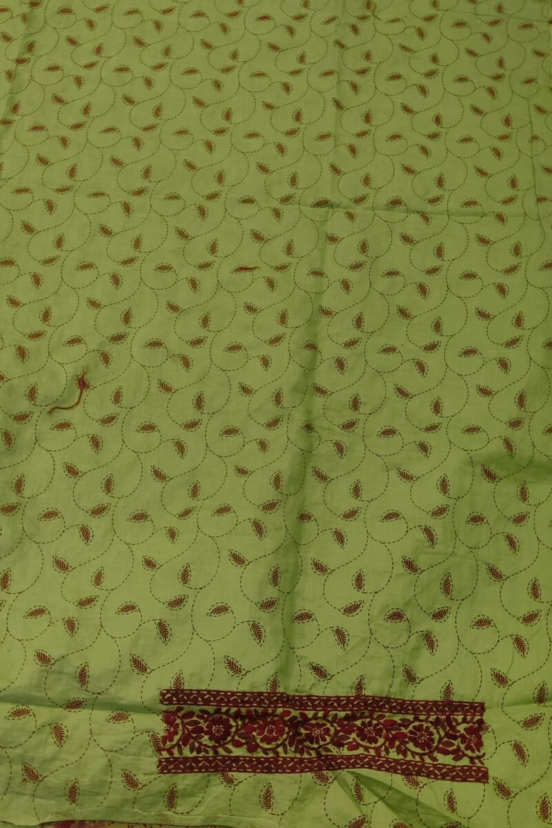 Suit stories - Leaf Green & Maroon Botanical Embroidered Cotton Suit Set - Image 6