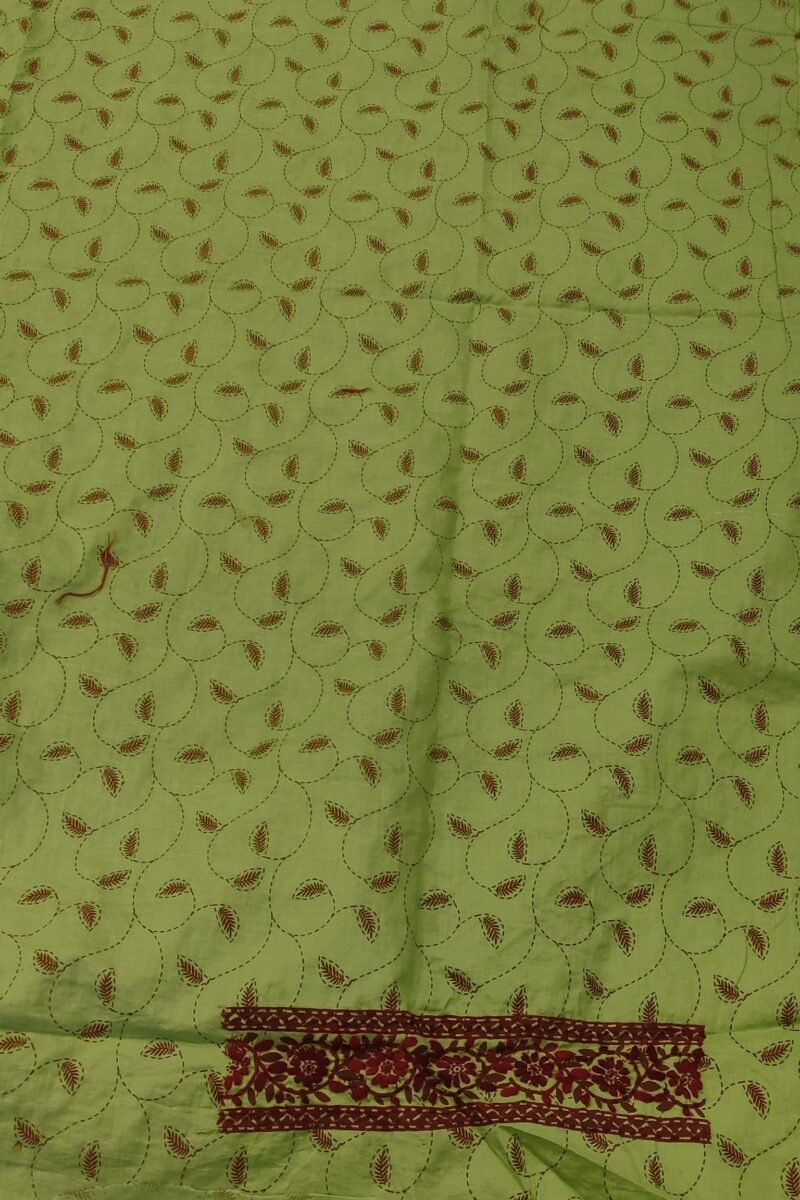 Suit stories - Leaf Green & Maroon Botanical Embroidered Cotton Suit Set - Image 7