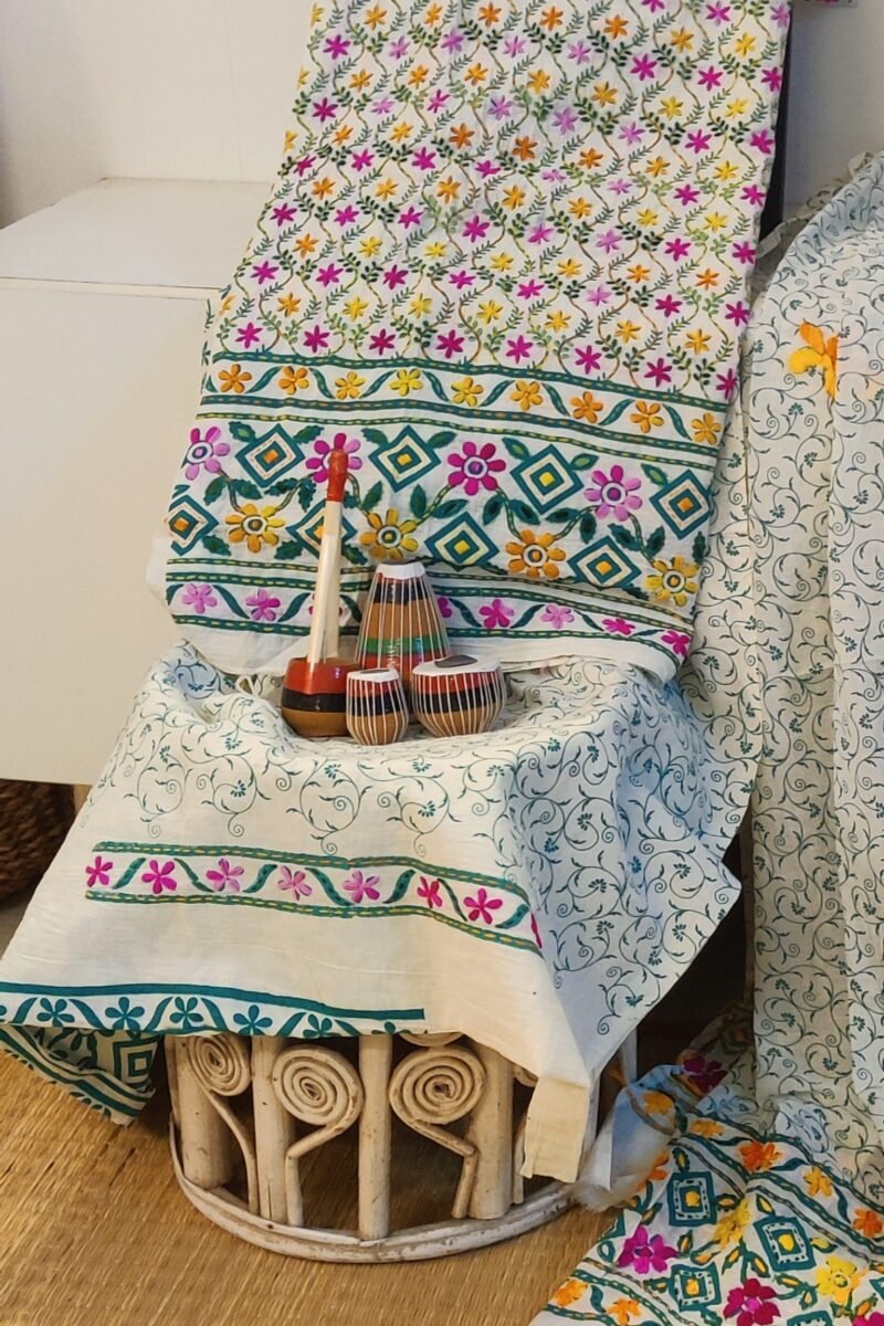 Suit stories - White & Sea Green Meandering Floral Cotton Suit Set - Image 2