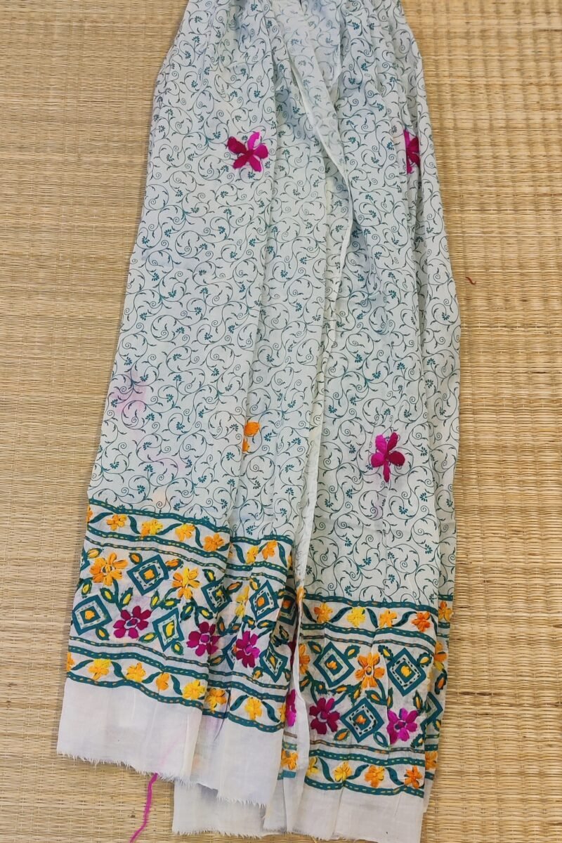 Suit stories - White & Sea Green Meandering Floral Cotton Suit Set - Image 8