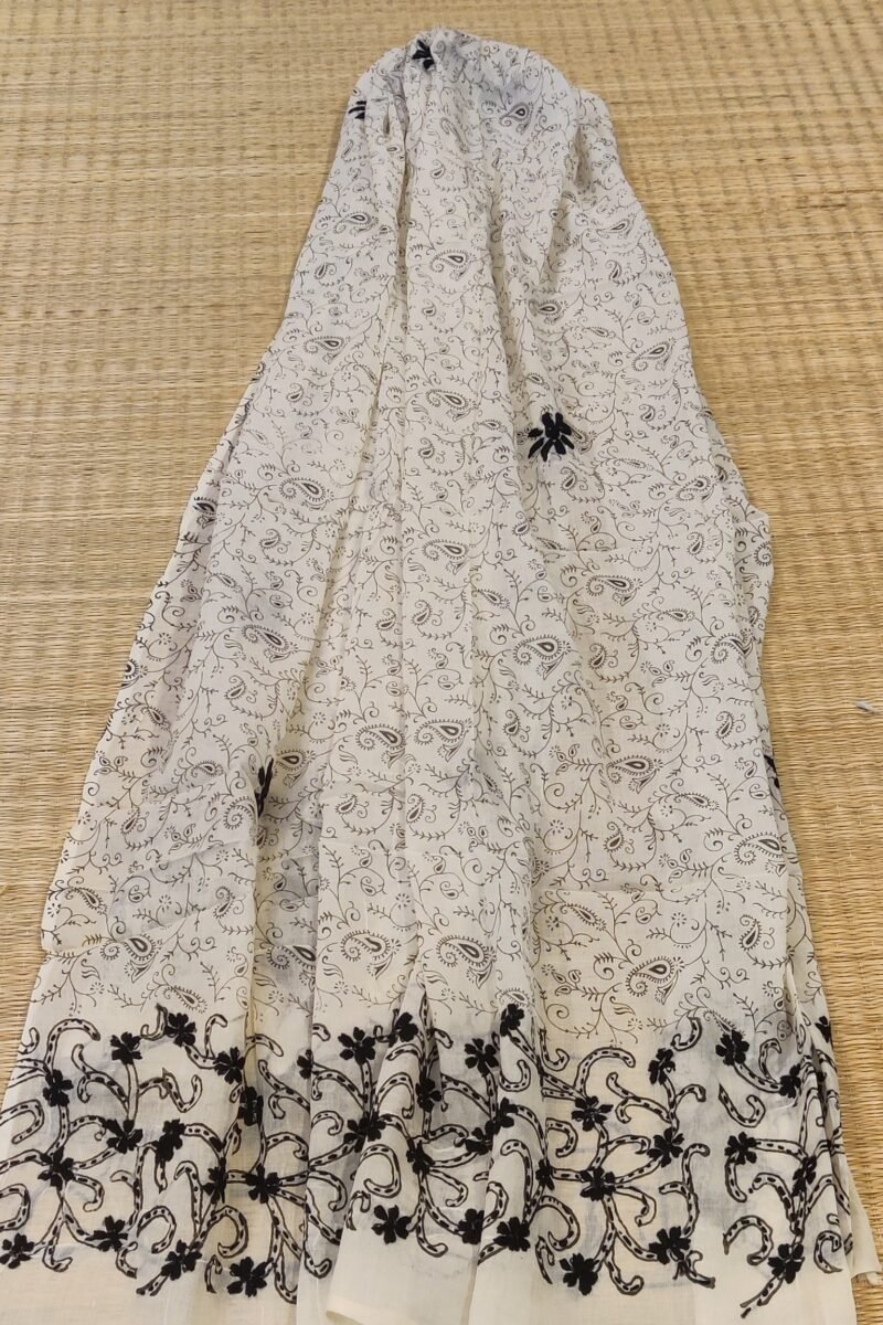 Suit stories - Black & White Shadow-Floral Embroidered Cotton Suit Set - Image 8