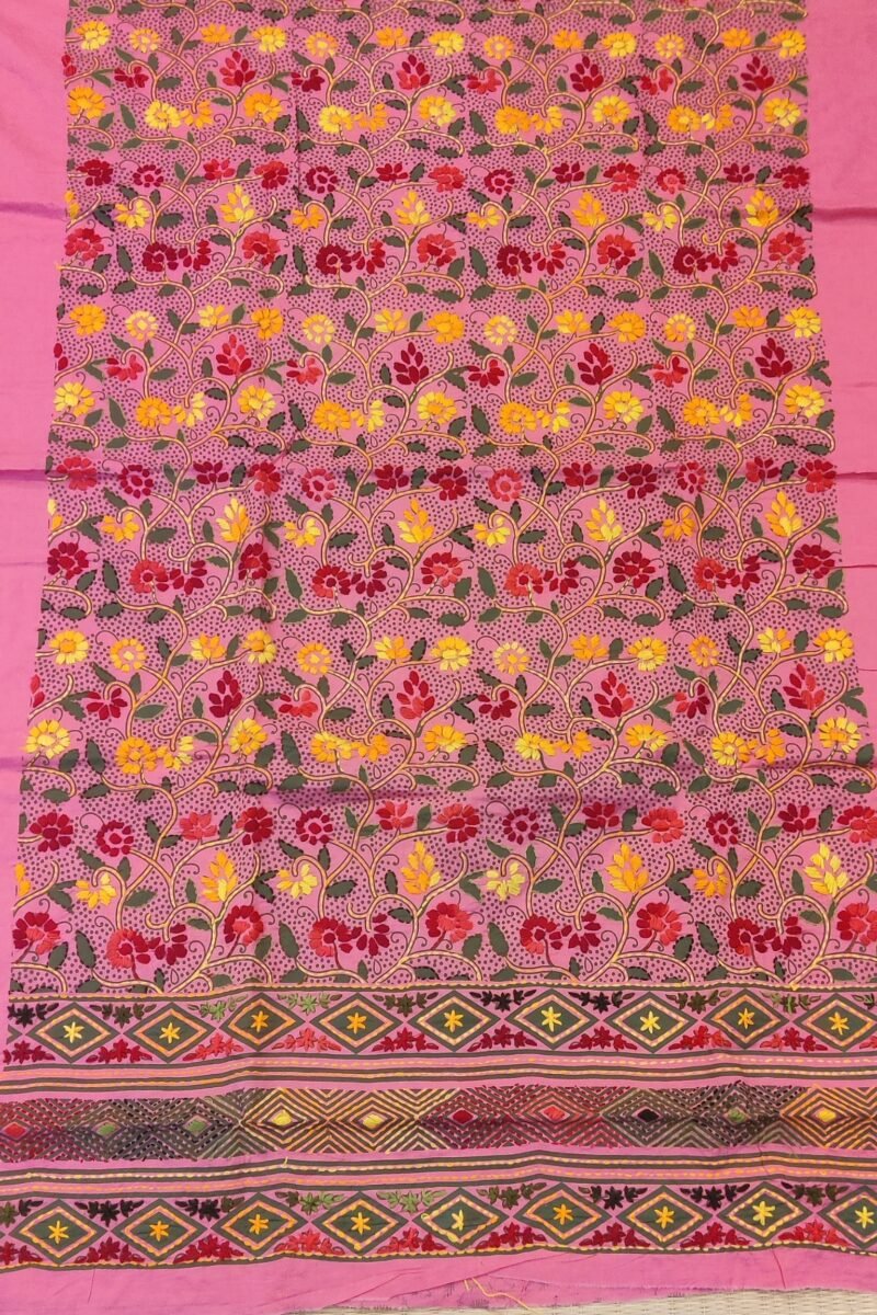 Suit stories - Pink & Green Folk-Floral Embroidered Cotton Suit Set - Image 4