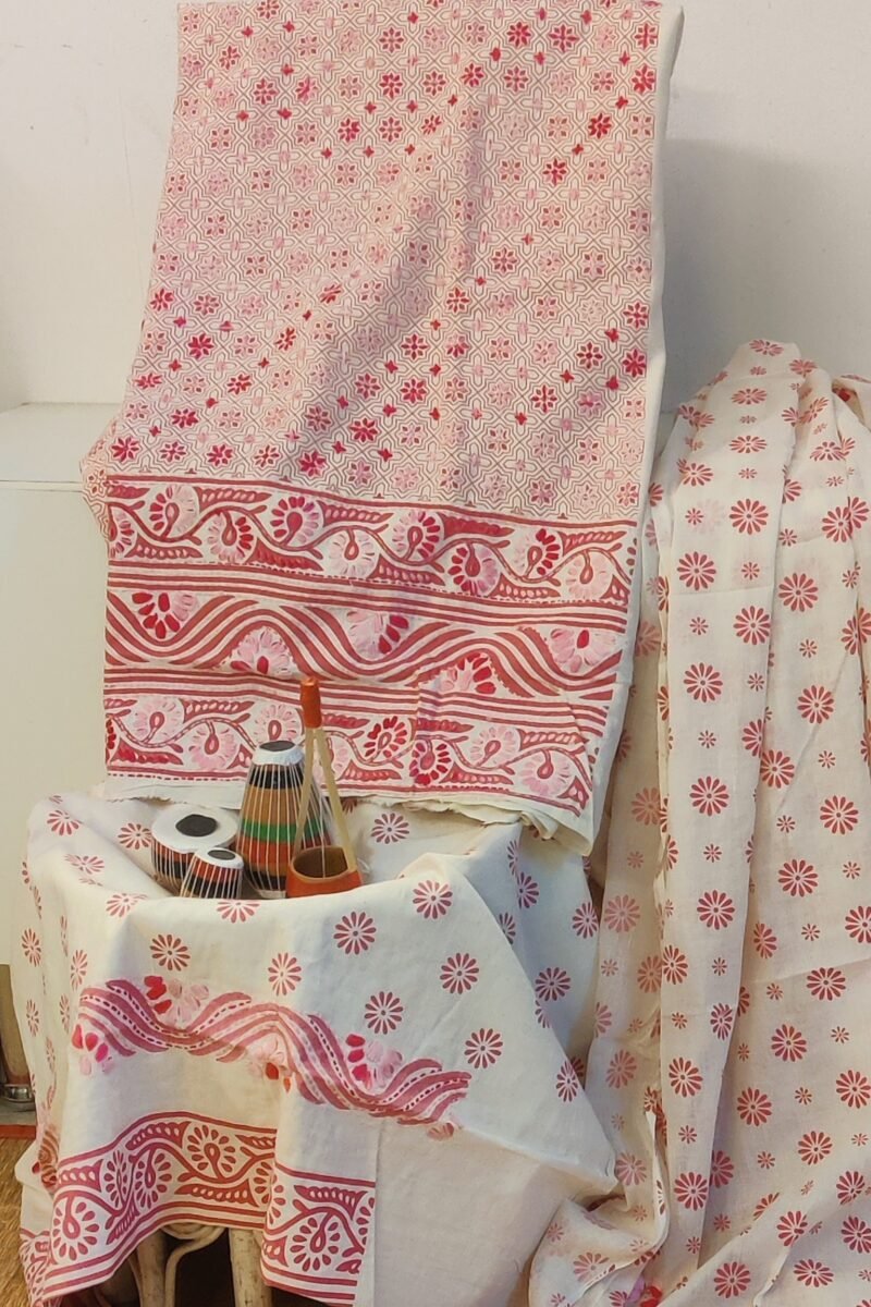 Suit stories - White & Pink Cross-Stitch Floral Cotton Suit Set - Image 3