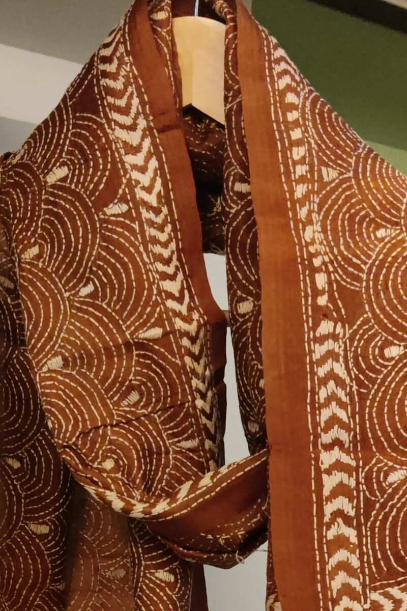 Dreamy Drapes - Brown & Cream Tussar Rainbow Kantha Stole - Image 3