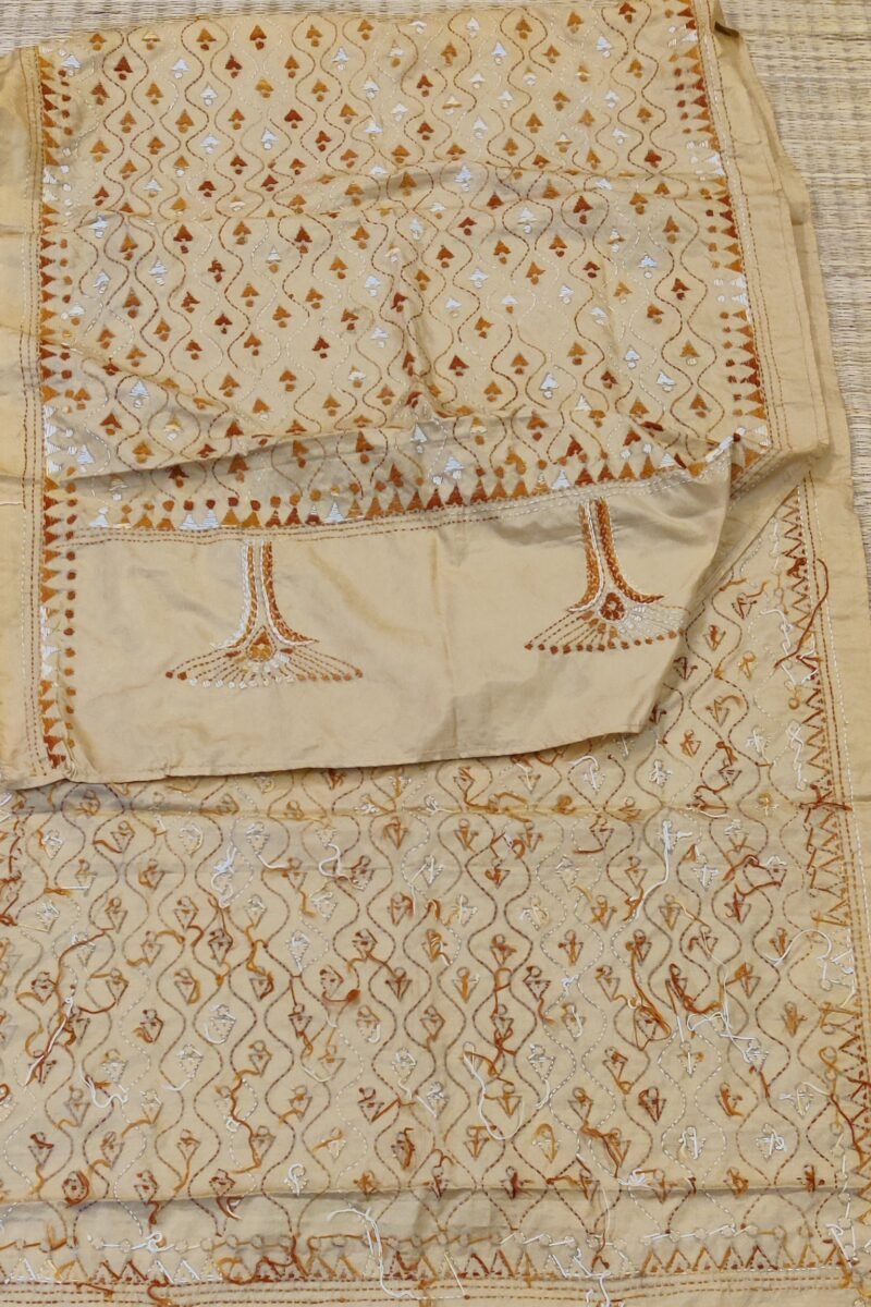 Dreamy Drapes - Biscuit Brown Blended Silk Wave Kantha Stole - Image 2