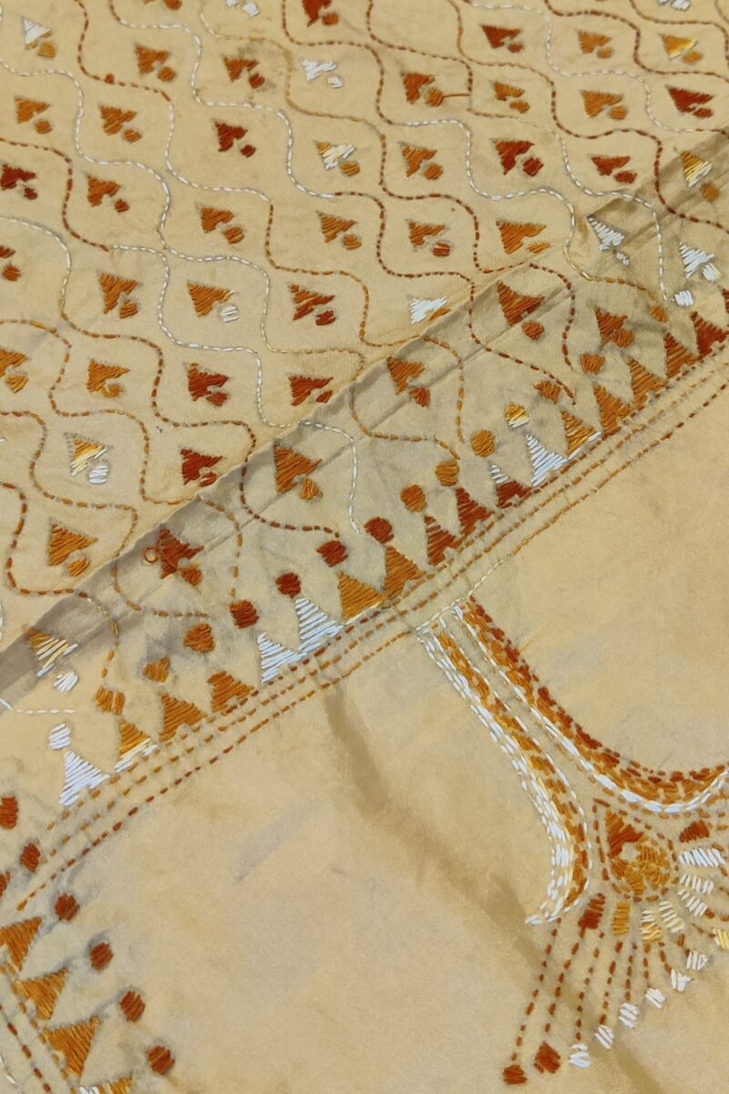 Dreamy Drapes - Biscuit Brown Blended Silk Wave Kantha Stole - Image 4