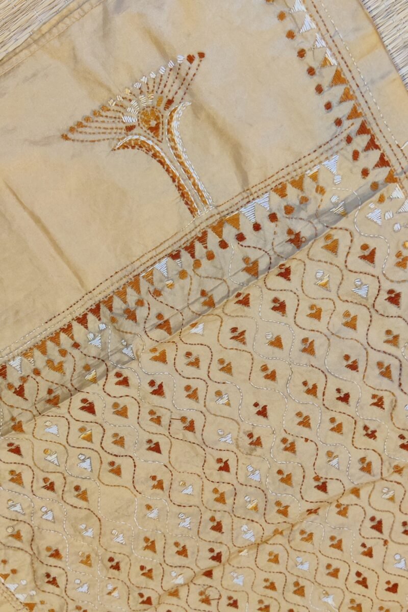 Dreamy Drapes - Biscuit Brown Blended Silk Wave Kantha Stole - Image 6