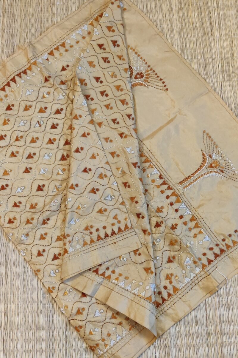 Dreamy Drapes - Biscuit Brown Blended Silk Wave Kantha Stole - Image 7