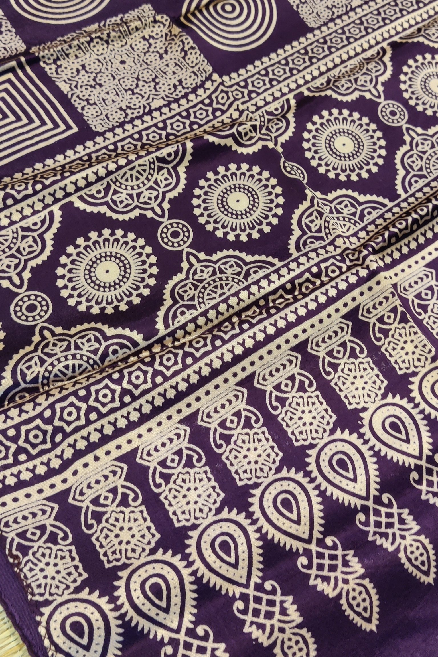 Dreamy Drapes - Dark Purple Modal Silk Geometric Ajrakh Stole with Cream Square Panels - Image 3