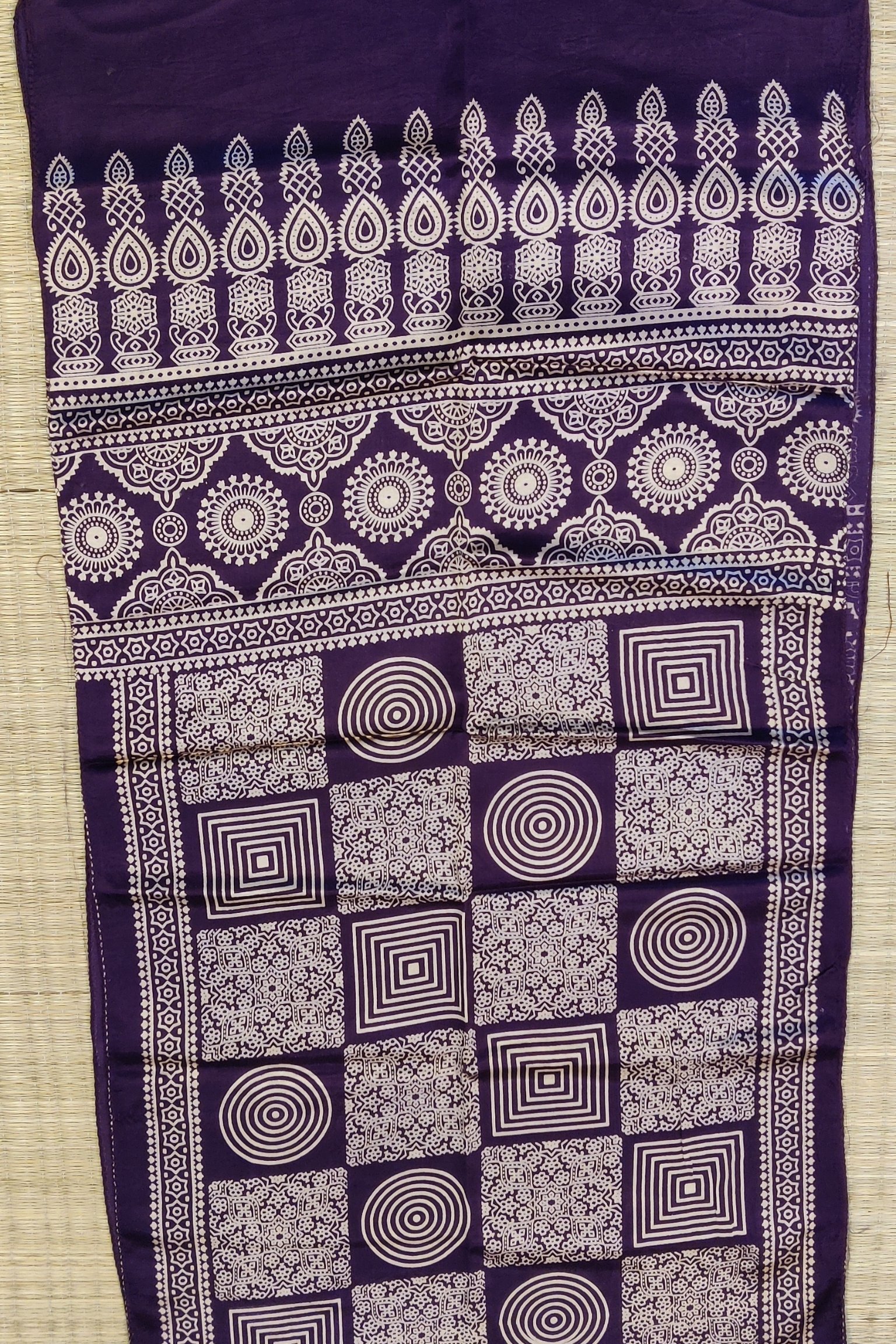 Dreamy Drapes - Dark Purple Modal Silk Geometric Ajrakh Stole with Cream Square Panels - Image 8