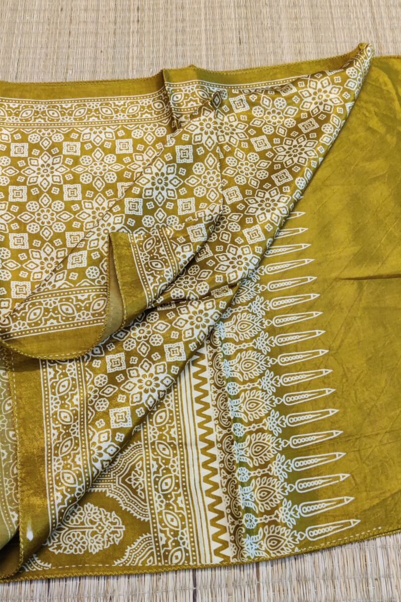 Dreamy Drapes - Mustard Yellow Modal Silk Traditional Ajrakh Stole with Floral Jal Motifs - Image 7