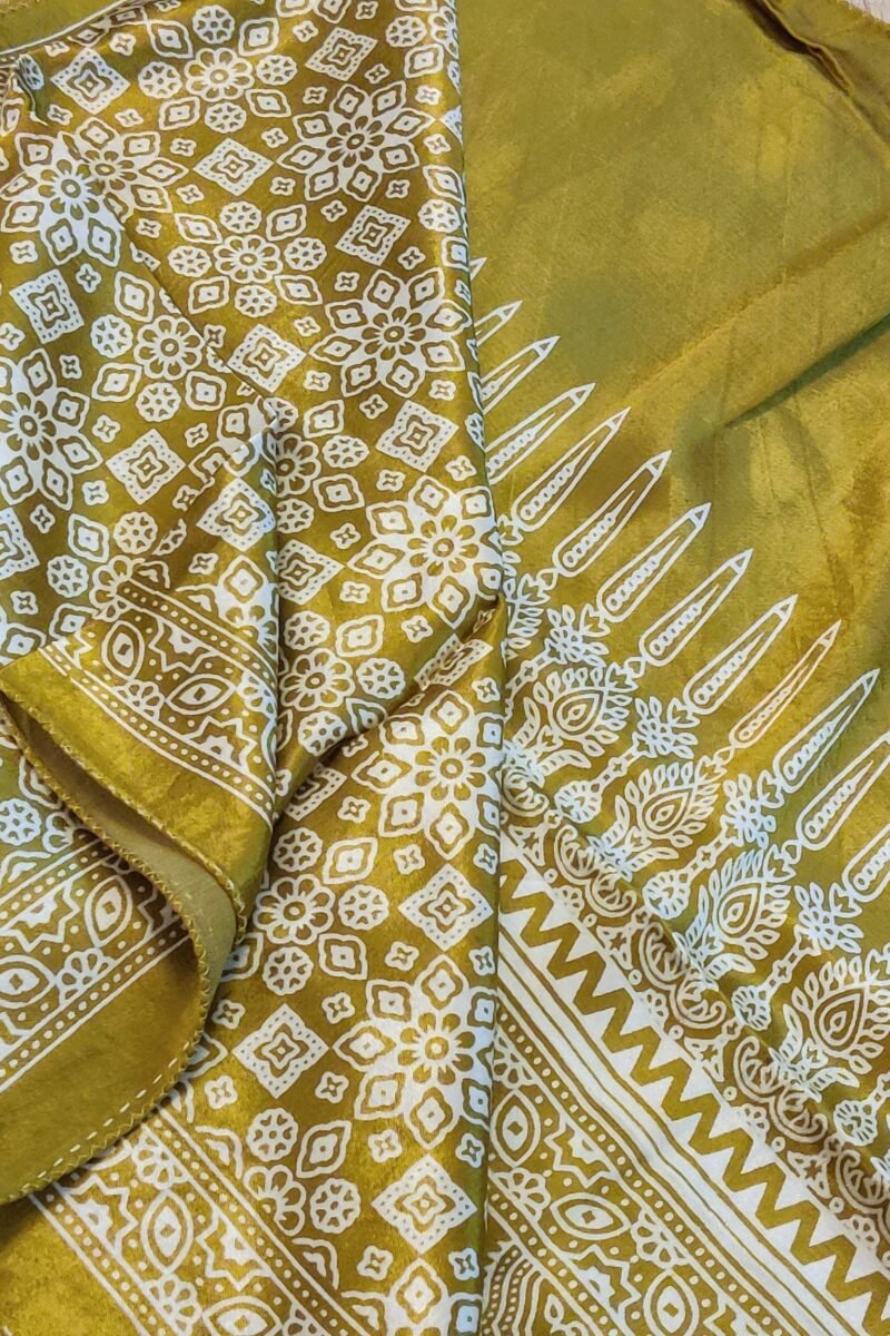 Dreamy Drapes - Mustard Yellow Modal Silk Traditional Ajrakh Stole with Floral Jal Motifs - Image 8
