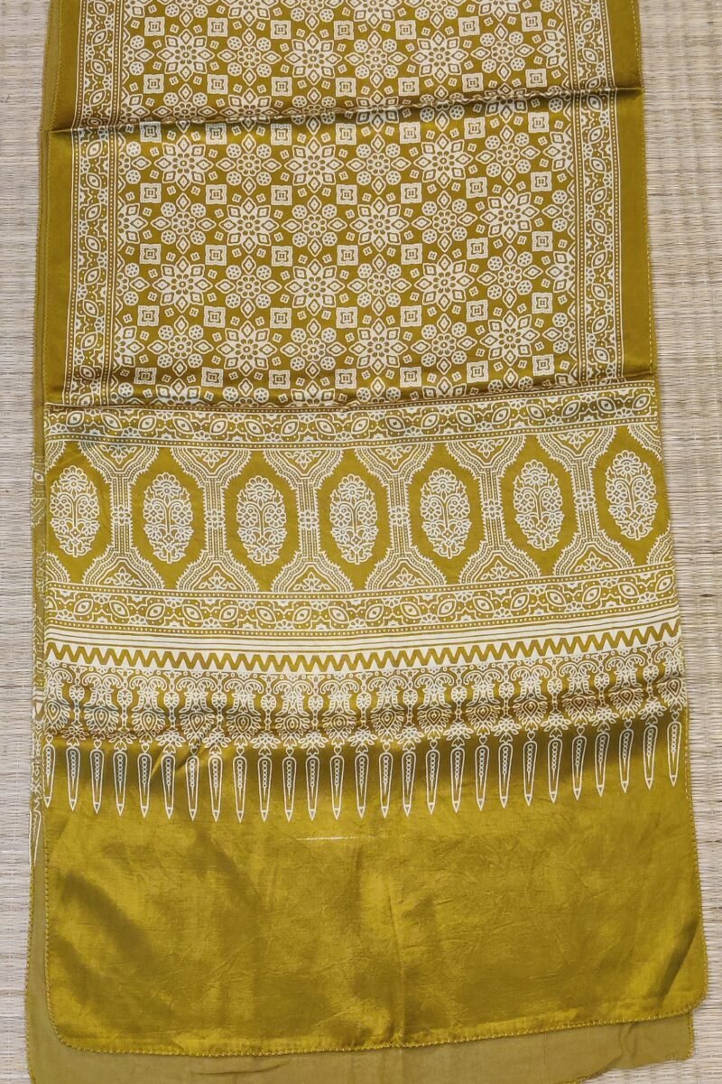Dreamy Drapes - Mustard Yellow Modal Silk Traditional Ajrakh Stole with Floral Jal Motifs - Image 9