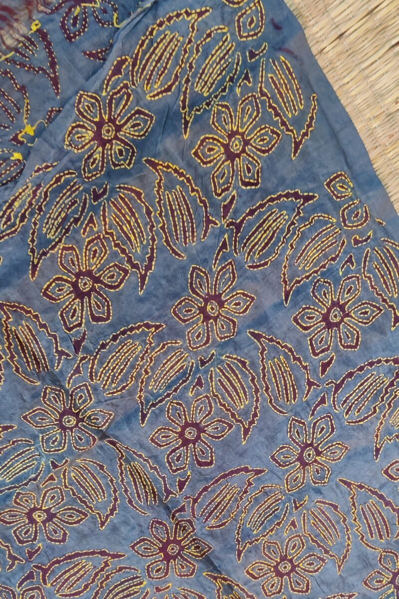 Dreamy Drapes - Slate Grey & Brown Tussar Floral Kantha Stole - Image 4