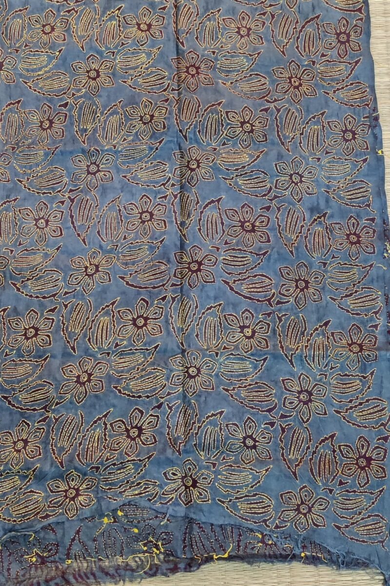 Dreamy Drapes - Slate Grey & Brown Tussar Floral Kantha Stole - Image 5