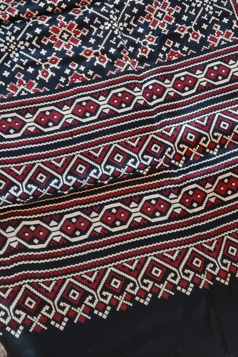 Dreamy Drapes - Black Modal Silk Diamond Ajrakh Stole with Cream & Maroon Geometric Motifs - Image 3