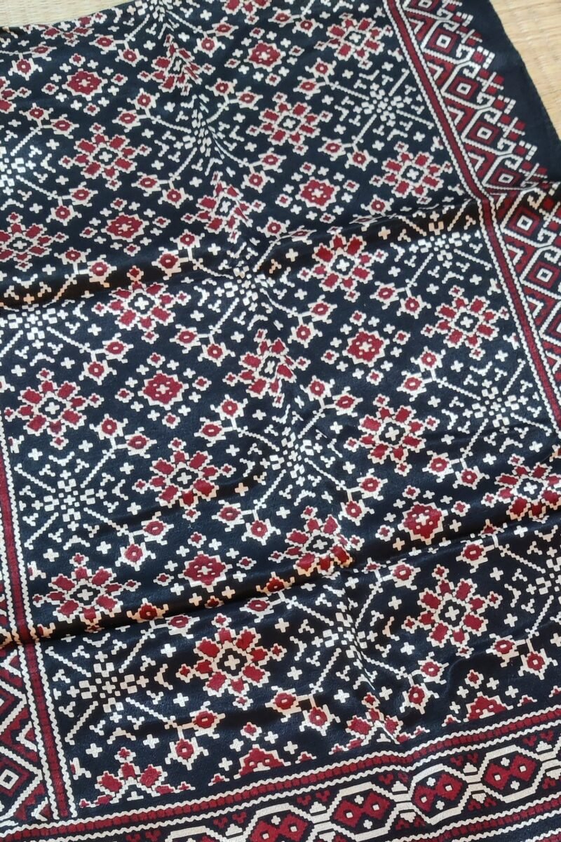 Dreamy Drapes - Black Modal Silk Diamond Ajrakh Stole with Cream & Maroon Geometric Motifs - Image 5