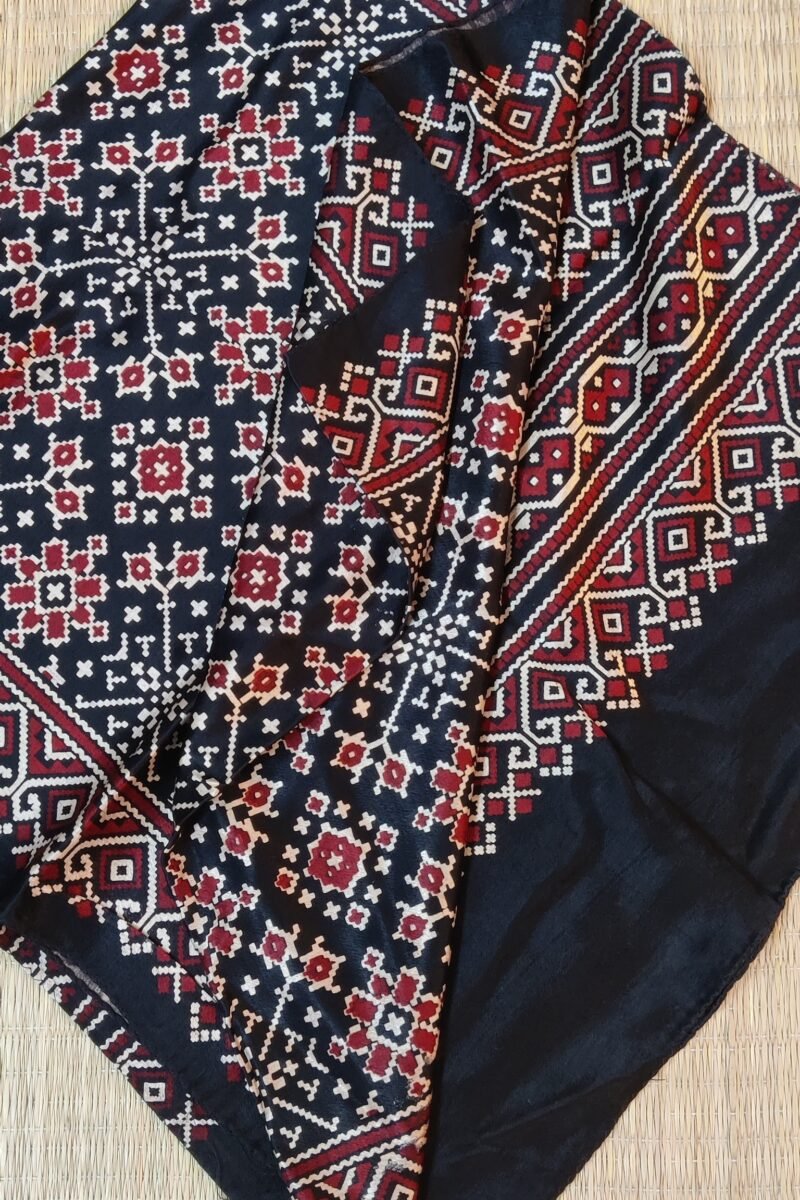 Dreamy Drapes - Black Modal Silk Diamond Ajrakh Stole with Cream & Maroon Geometric Motifs - Image 7