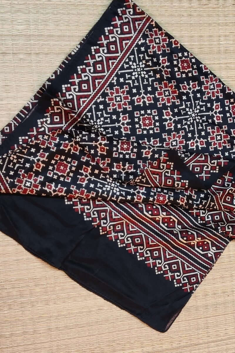 Dreamy Drapes - Black Modal Silk Diamond Ajrakh Stole with Cream & Maroon Geometric Motifs - Image 8