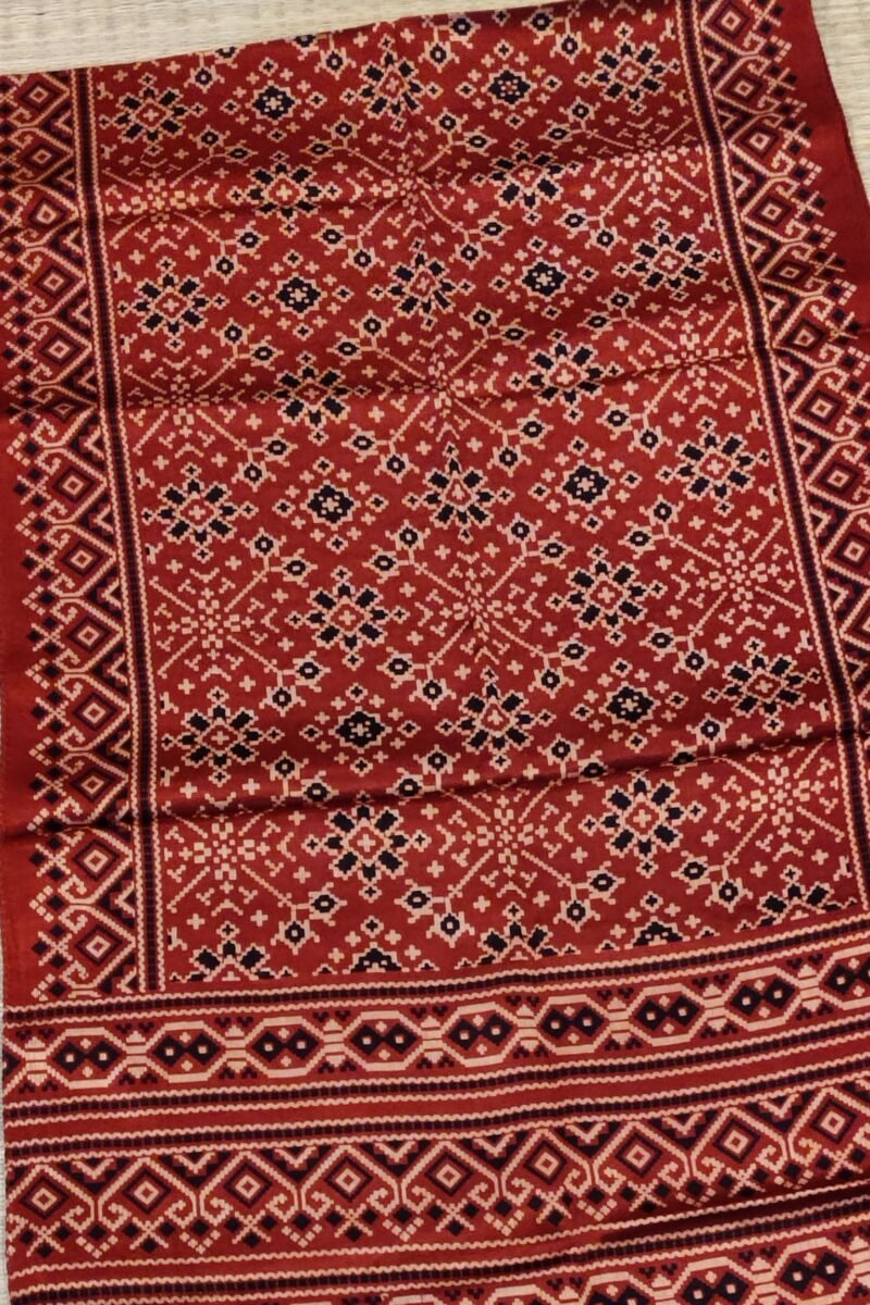 Dreamy Drapes - Red Modal Silk Diamond Ajrakh Stole with Cream & Black Geometric Motifs - Image 5