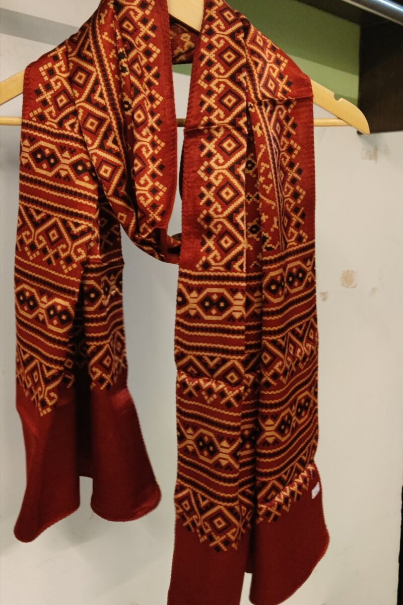 Dreamy Drapes - Red Modal Silk Diamond Ajrakh Stole with Cream & Black Geometric Motifs