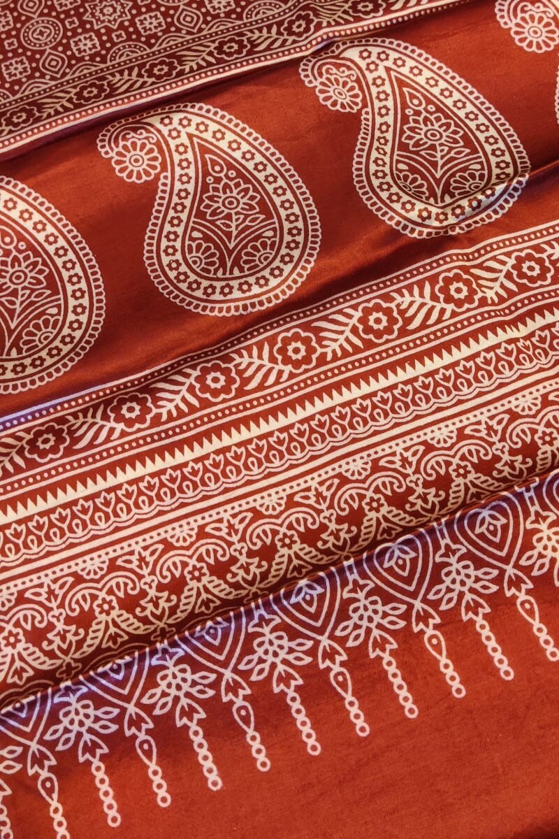 Dreamy Drapes - Maroon Modal Silk Floral Ajrakh Stole with Kairi Motifs & Polka Dots - Image 7
