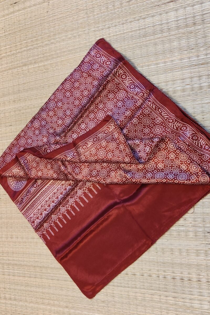 Dreamy Drapes - Maroon Modal Silk Floral Ajrakh Stole with Kairi Motifs & Polka Dots - Image 8