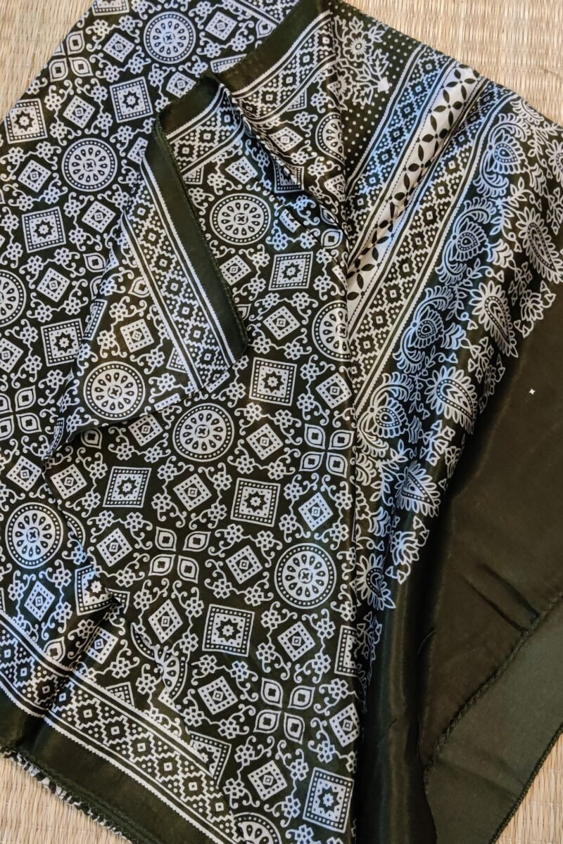 Dreamy Drapes - Olive Green Modal Silk Diamond Ajrakh Stole with Cluster Motifs & Polka Dots - Image 7