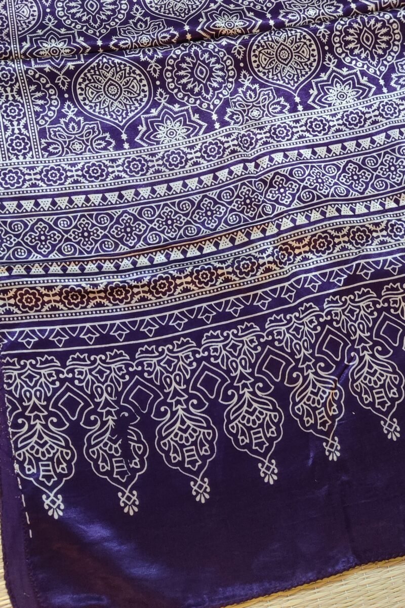 Dreamy Drapes - Purple Modal Silk Ornamental Ajrakh Stole with Framed Floral Motifs - Image 3