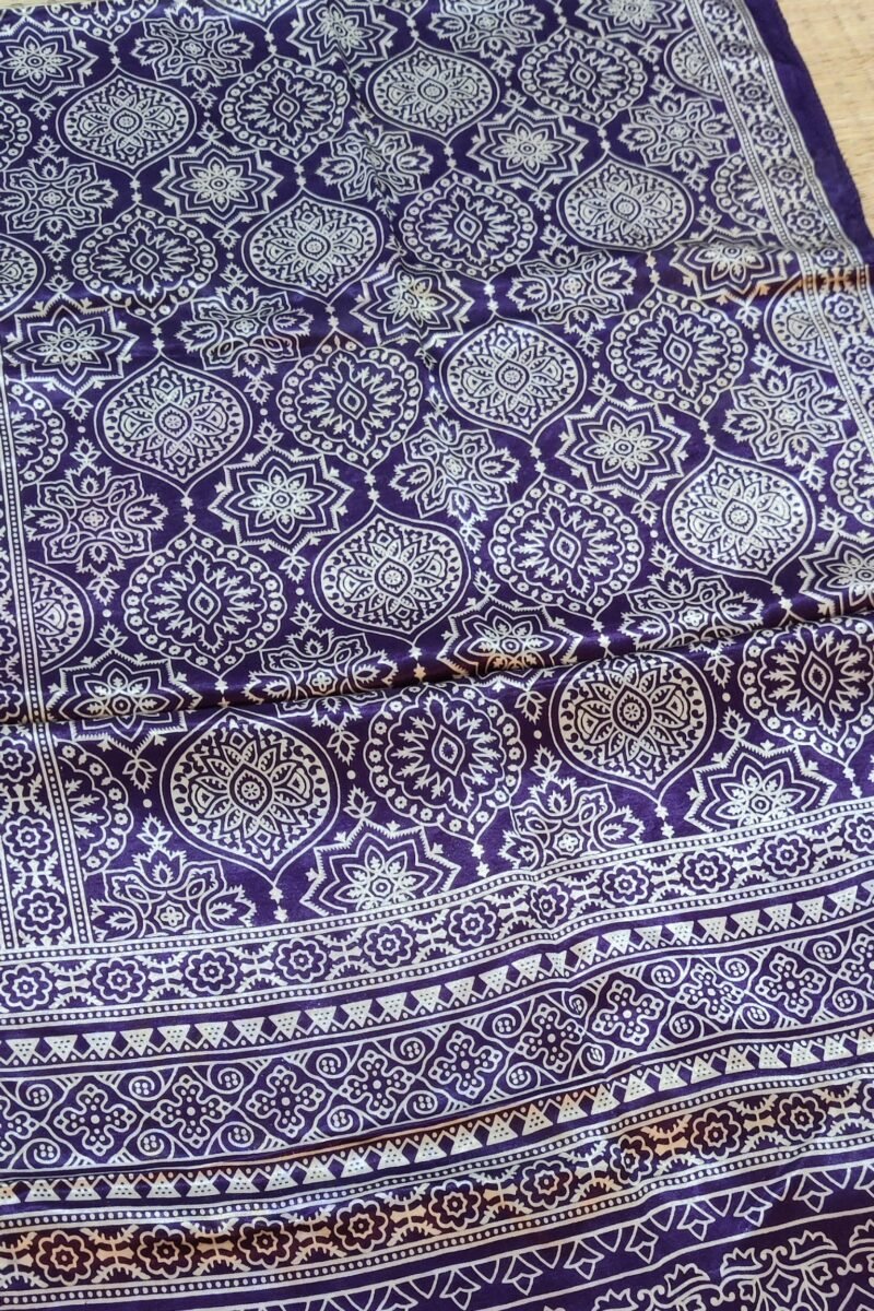 Dreamy Drapes - Purple Modal Silk Ornamental Ajrakh Stole with Framed Floral Motifs - Image 5