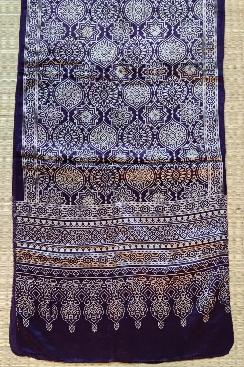 Dreamy Drapes - Purple Modal Silk Ornamental Ajrakh Stole with Framed Floral Motifs - Image 6