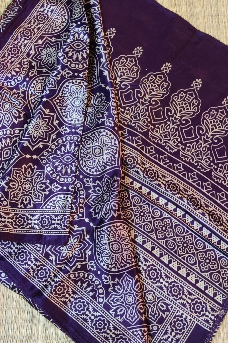 Dreamy Drapes - Purple Modal Silk Ornamental Ajrakh Stole with Framed Floral Motifs - Image 7