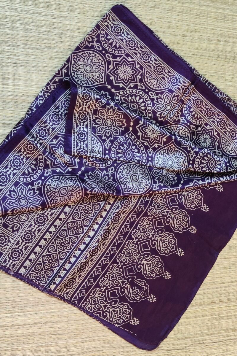 Dreamy Drapes - Purple Modal Silk Ornamental Ajrakh Stole with Framed Floral Motifs - Image 8
