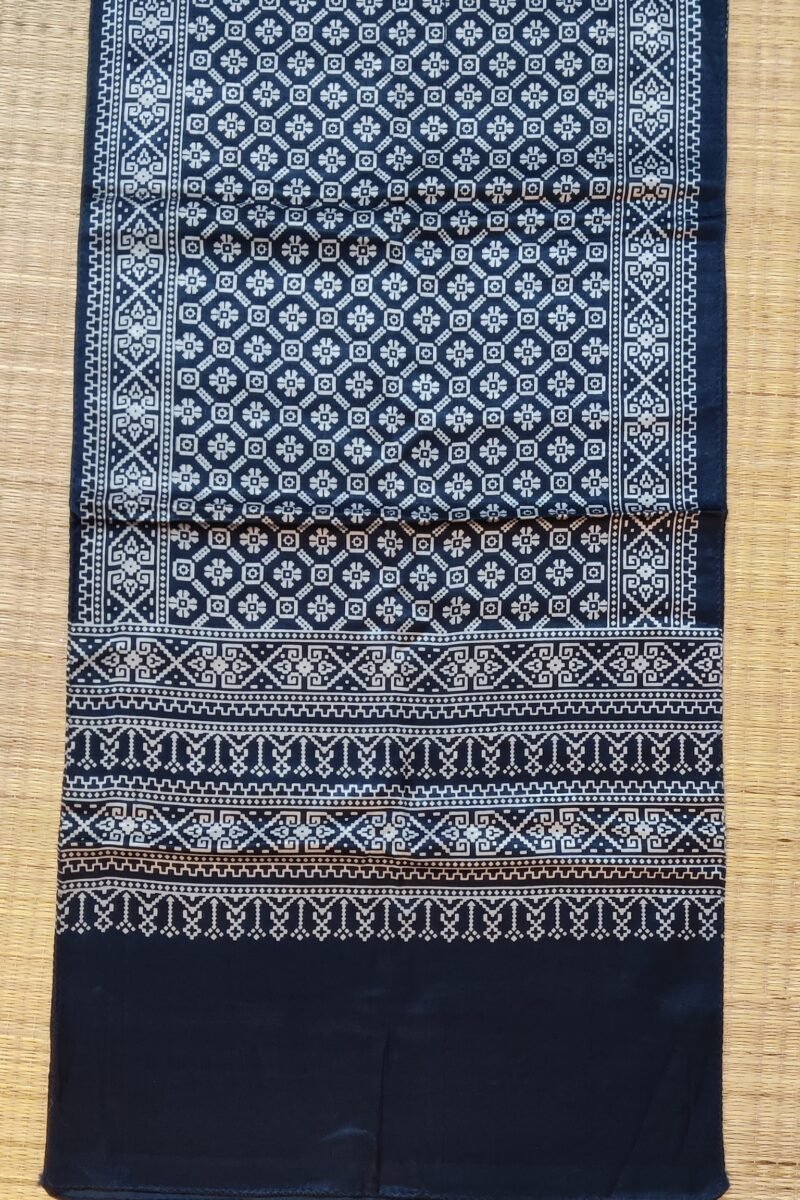 Dreamy Drapes - Indigo Blue Modal Silk Geometric Ajrakh Stole with Diagonal Dot Patterns - Image 6