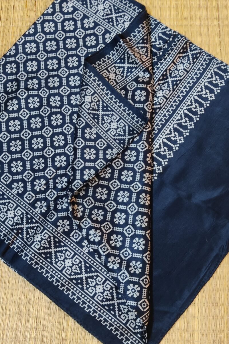Dreamy Drapes - Indigo Blue Modal Silk Geometric Ajrakh Stole with Diagonal Dot Patterns - Image 8