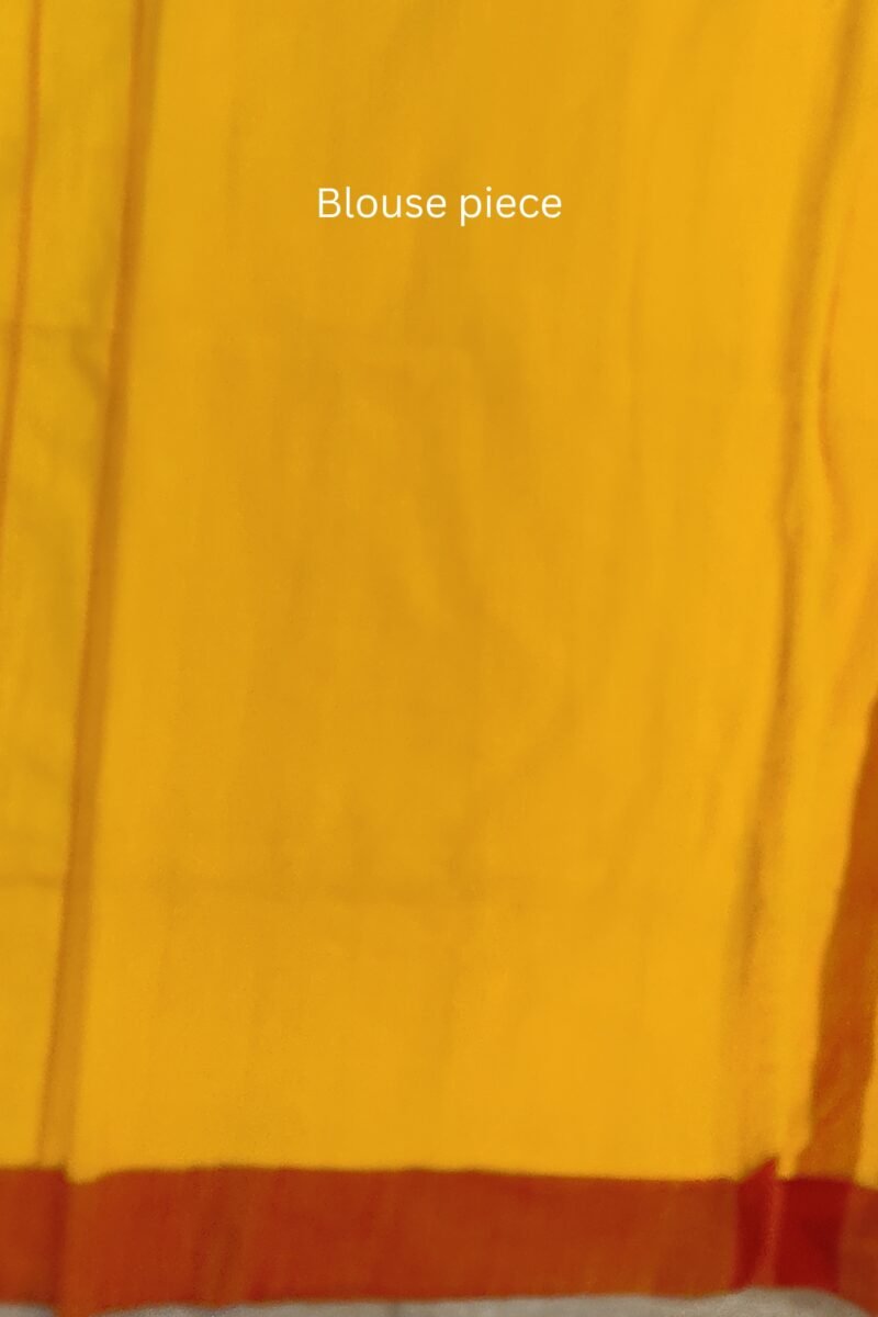 Taant Treasures - Bright Yellow and Red Cotton Handloom Saree with Red Line Kantha Stitch - Image 8