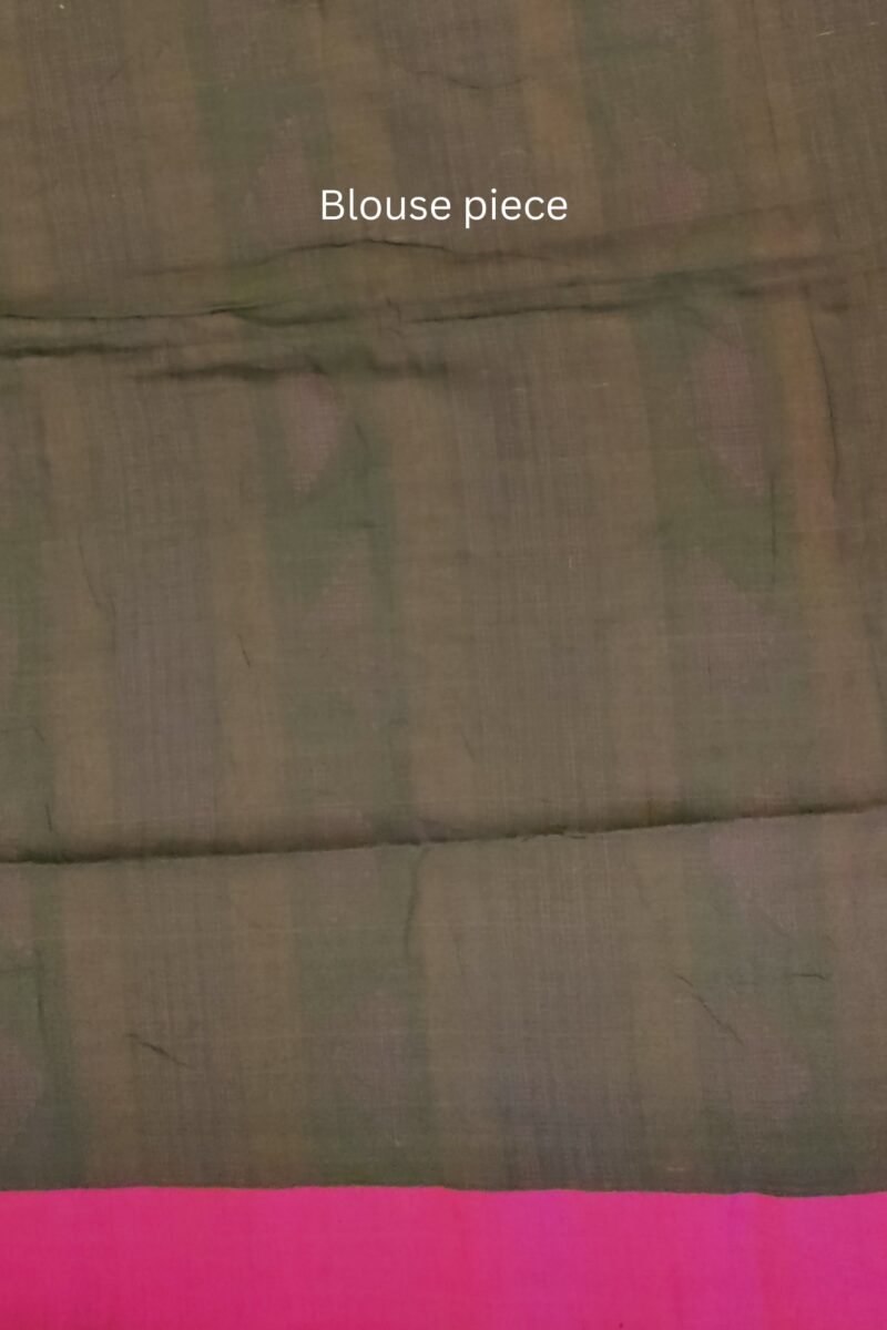 Taant Treasures - Black and Pink Cotton Handloom Saree with Pink Line Kantha Stitch - Image 8