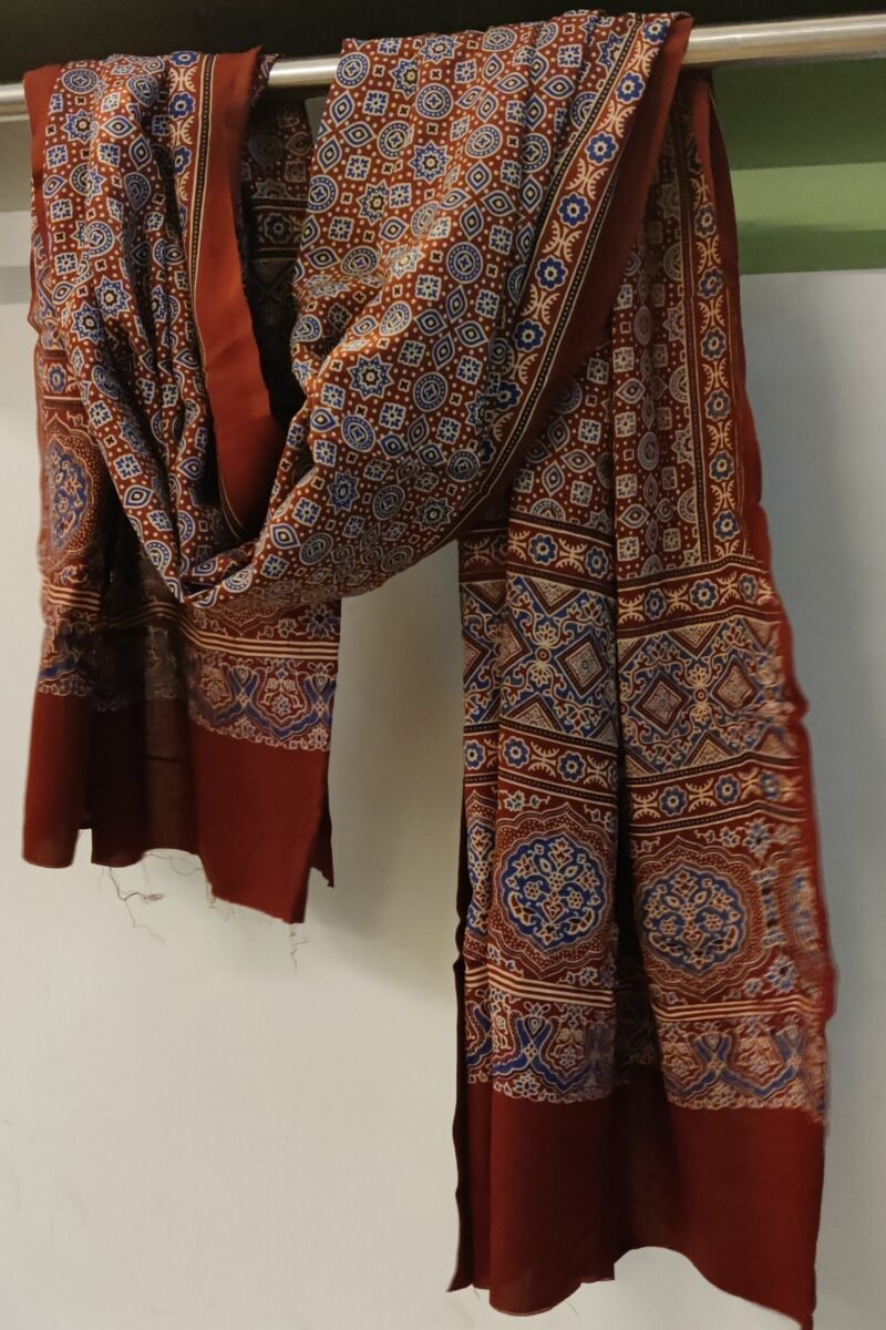 Dreamy Drapes - Maroon Traditional Floral & Star Motif Ajrakh Cotton Silk Dupatta - Image 4