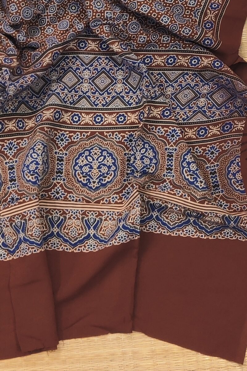 Dreamy Drapes - Maroon Traditional Floral & Star Motif Ajrakh Cotton Silk Dupatta - Image 8