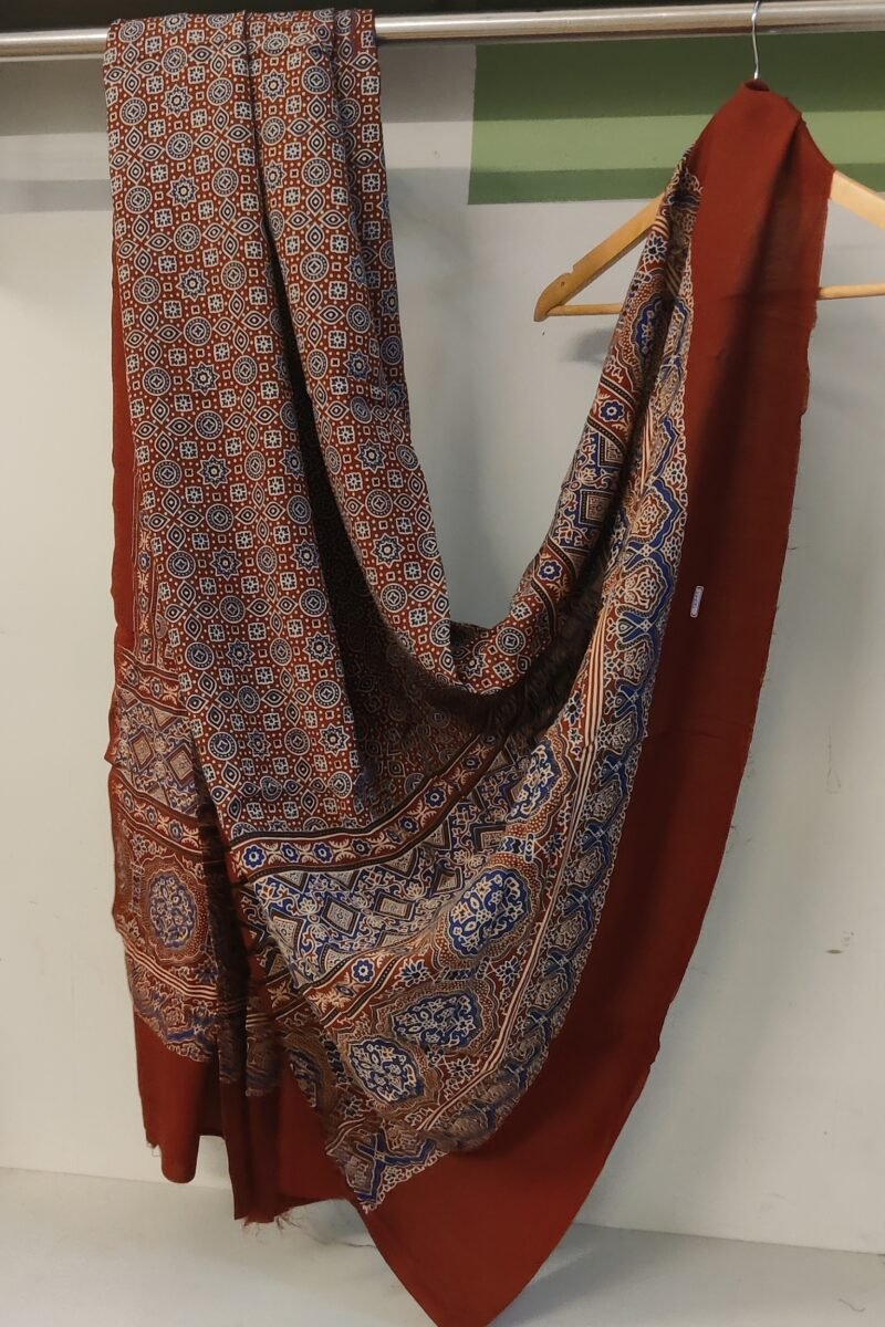 Dreamy Drapes - Maroon Traditional Floral & Star Motif Ajrakh Cotton Silk Dupatta