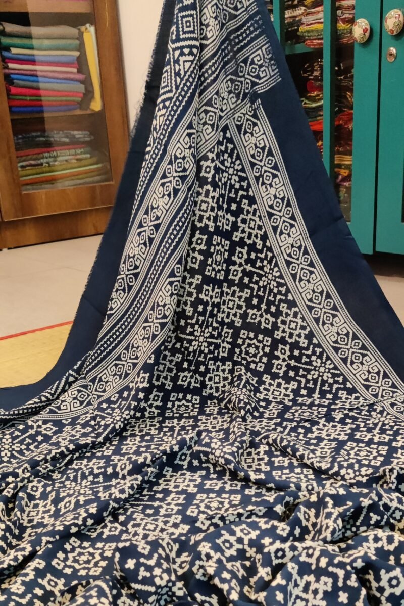 Dreamy Drapes - Navy Blue Diamond Patterned Cotton Silk Ajrakh Dupatta - Image 2