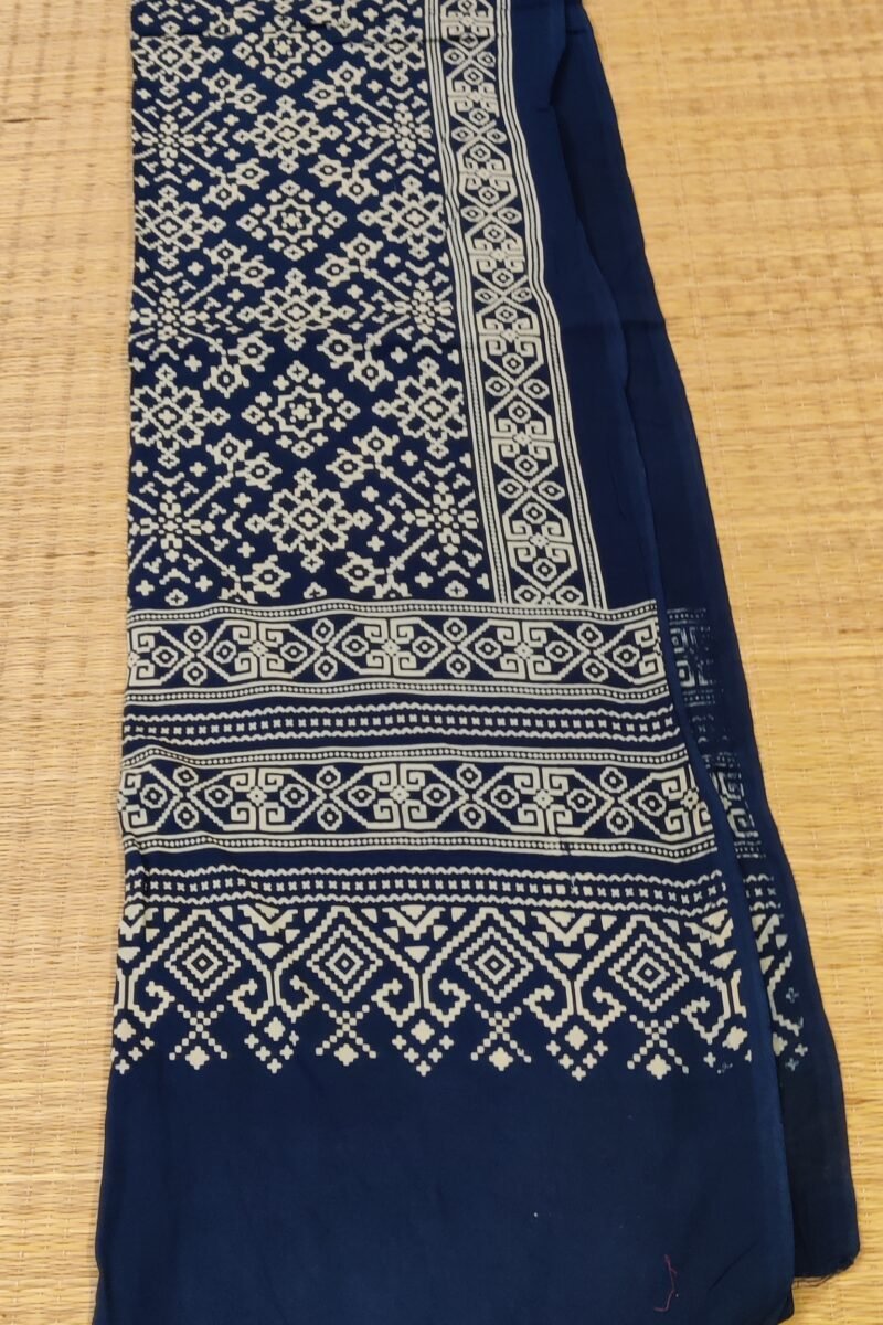 Dreamy Drapes - Navy Blue Diamond Patterned Cotton Silk Ajrakh Dupatta - Image 6