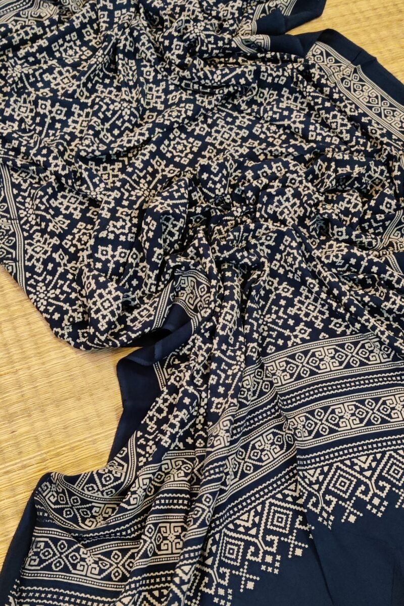 Dreamy Drapes - Navy Blue Diamond Patterned Cotton Silk Ajrakh Dupatta - Image 8