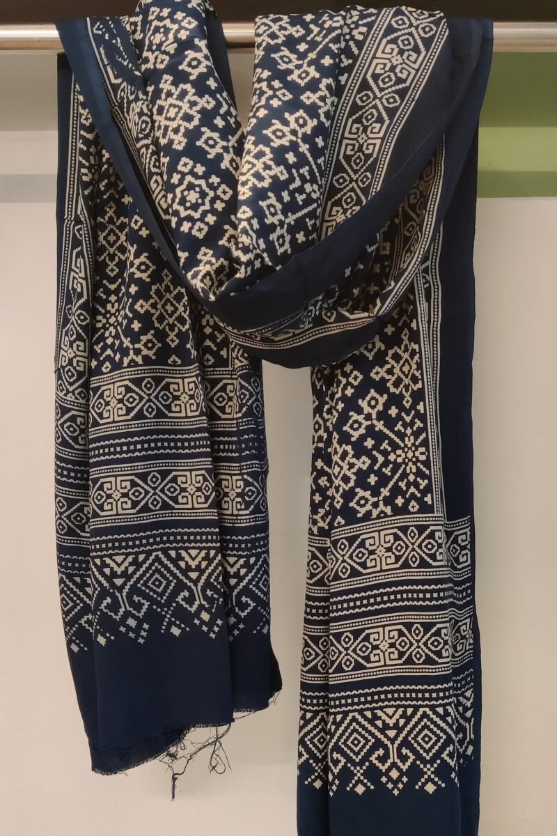 Dreamy Drapes - Navy Blue Diamond Patterned Cotton Silk Ajrakh Dupatta
