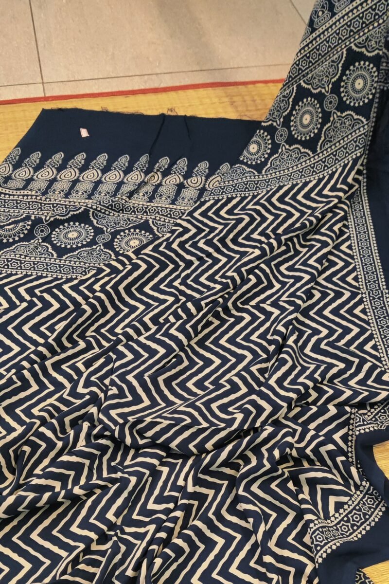 Dreamy Drapes - Indigo Blue Zigzag & Star Motif Ajrakh Cotton Silk Dupatta - Image 2