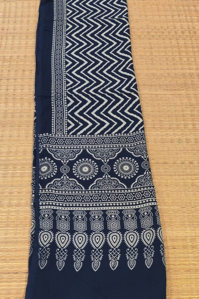 Dreamy Drapes - Indigo Blue Zigzag & Star Motif Ajrakh Cotton Silk Dupatta - Image 5